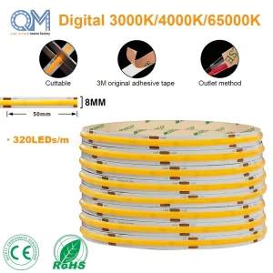 Custom Length Dotless COB LED Strip Light 12V 24V 8mm IP20 Flexible Tape for Indoor Decoration