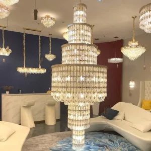 Custom Lobby Bar Room Crystal Large Pendant Light High Ceiling Luxury Chandelier