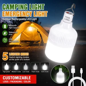 Custom Logo 8800mAh Lithium Battery Rechargeable LED Camping Lantern Dimmable IP44 Waterproof Portable Hanging Tent Light Ra80