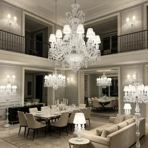 Custom Luxury Bakarat Crystal Living Dining Room Entrance Foyer Chandelier Modern Hall Chandelier Pendant Light Set for Villa
