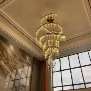 Custom Luxury Crystal Glass LED Chandelier with Remote Control and Adjustable Height for Foyer Stairs Villa