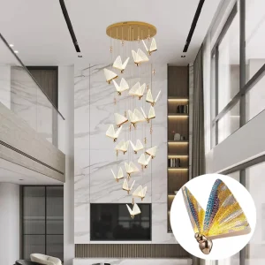 Custom Modern Butterfly LED Chandelier Ceiling Pendant Light Hanging Lamp Fixtures for Stair Hotel Lobby Villa Bedroom