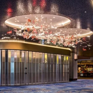 Custom Modern Ceiling Decorative Light Wedding Red Plum Blossom Chandelier Glass Flower Design Pendant Light