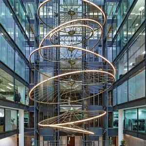 Custom Modern Chandelier Large LED Pendant Light Acrylic Adjustable Circle High Ceiling Ring Lamp for Lobby