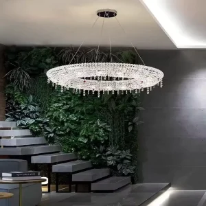 Custom Modern Crystal LED Dimmable Pendant Light Long Chandelier for Hotel Villa Bar