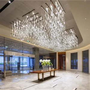 Custom Modern Glass Leaf Ceiling Chandelier Light Hotels Office Project Clear Glass Long Pendant Light