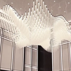 Custom Modern Indoor Decoration Villa Hotel Glass LED Chandelier Hanging Project Pendant Light for Staircase