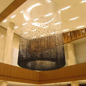 Custom Modern Large Black Glass Stone LED Chandelier Ceiling Pendant Light for Stair Villa Hotel Lobby