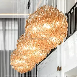 Custom Modern Lobby Glass Leaf Shaped Pendant Chandelier Artistic Ceiling Lighting Fixture for Hotels Restaurants Banquet Halls