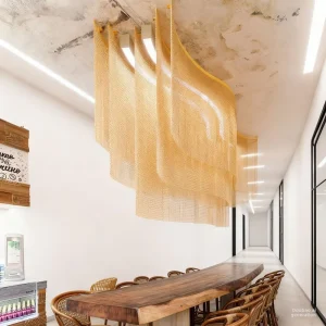 Custom Modern Luxury Aluminum Chain Tassel Chandelier 3-Color Dimmable LED Pendant Light for Duplex Villa