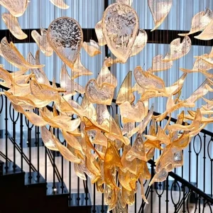 Custom Modern Luxury Art Glass Chandelier Large Decorative LED Pendant Light for Hotel Banquet Hall