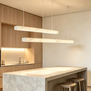 Custom Modern Luxury Long Strip Alabaster Lamp Kitchen Room Bar Counter Decoration Marble Linear Pendant Light for Dining Table