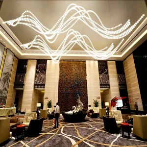 Custom Modern Minimalist Long Oval LED Chandelier Luxury Dimmable Adjustable Height Pendant Light for Hotel Lobby Living Room