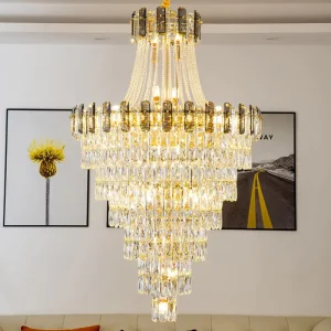 Custom Modern Simple Luxury Crystal Pendant Light Big Empire Chandelier Lighting with Remote Control for Hotels