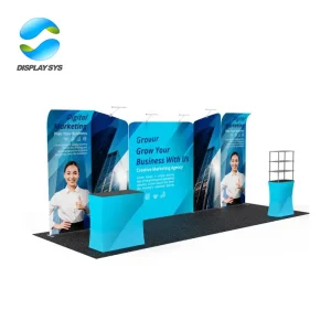Custom Modular Aluminum Frame Exhibition Booth 10x10ft Trade Show Display SEG Light Box Backwall Tension Knitted Fabric Dye