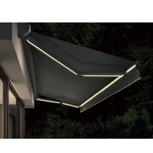 Custom Motorized Retractable Awning with LED Light Full Cassette Sunshade Folding Arm for Patio Outdoor Shade