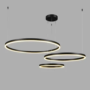 Custom Multi Ring LED Touch Control Aluminum White Gold Large Circular Chandelier Dimmable Commercial Pendant Light Resort