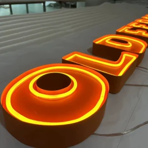 Custom Outdoor Lava Style Open Face LED Channel Letters with Yellow Neon Strip Stainless Steel Acrylic Business Front Sign