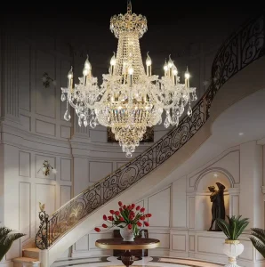 Custom Pendant Light Villa Hotel Lobby High Ceiling Luxury Crystal Chandelier Pendant Light