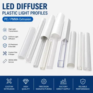 Custom Polycarbonate LED Diffuser Cover PC PMMA Plastic Lighting Profiles Extrusion Manufacturer