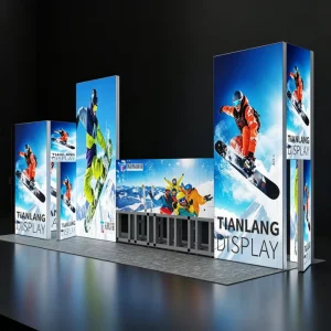 Custom Portable Trade Show Exhibition Booth Stand with Dye Sublimation Printing Aluminum Frame Lightweight Design Plans
