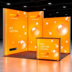 Custom Print Advertising Tool free Foldable LED SEG Fabric Light Box PVC Frame Backwall Backdrop for Trade Show Exhibition