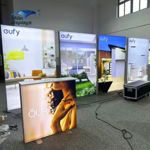 Custom Printed Aluminum Profile LED SEG Light Box Counter Backlit Display Podium for Exhibition Booth Jewelry Events