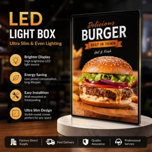 Custom Rectangle Aluminum Alloy Pull Slide LED Slim Light Box Tempered Glass Ultra Thin Easy Replace Poster Indoor