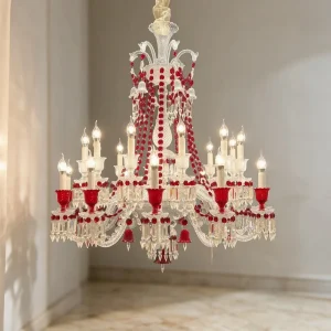 Custom Red Crystal Candle Chandelier European Palace Style for Hotel Lobby Ballroom and Hospitality Projects
