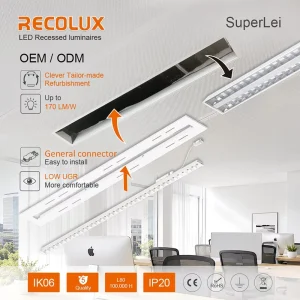 Custom Size LED Recessed Panel Light 170lm/W UGR<19 for Office School Hospital Ceiling Fixtures
