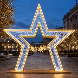 Custom Size Metal Frame Gold Blue LED Star Shape Archway for Grand Opening Holiday Scene Star Arch Motif Light