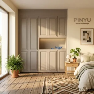 Custom Size Raised Panel Wardrobe Closet Integrated Decor Niche Short Term Rental Bulk Wood Furnishing