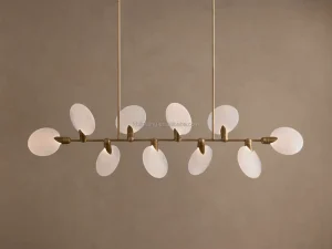 Custom Swirl Vein Glass Shade Linear Branch Chandelier for Gallery Lounge Counter