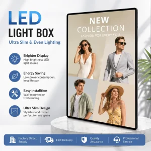Custom Ultra Thin Aluminum Alloy Frame LED Light Box Rectangle A1 A4 Wall Mount Backlit Advertising Poster Sign for Shop