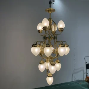 Custom Unique Design Hanging Chandelier Hotel Hallway Entrance Luxury Brass Pendant Lamp