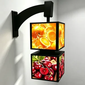Custom Wall Mounted 4 Sided Cube Rotating Light Box 1-2 Layers Menu Board Poster Replaceable LED Light Box