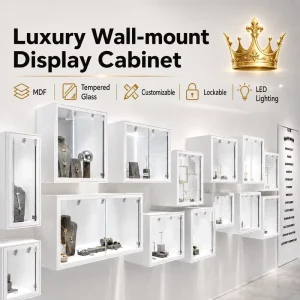 Custom White Wall Mounted LED Display Showcase Cabinet for Jewelry Watch Perfume Boutique Store