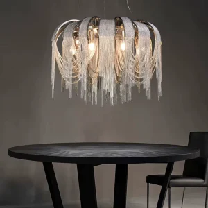 Customizable Circular Pendant Light Modern Aluminum Chain Tassel Chandelier for Hotel Home Living Room Staircase Bedroom