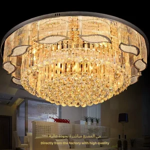 Customizable Modern 80 LED Crystal Flush Mount Chandelier Pendant Ceiling Light Metal Round Shape with Gold Finish for Bedrooms