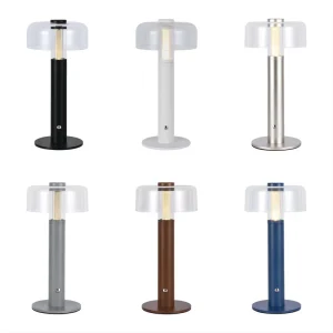 Customizable Rechargeable LED Table Lamp for Hotels & Restaurants Transparent & Opaque Lampshade Cordless Design