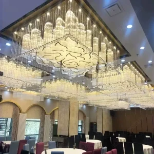 Customizable Rectangular Crystal Ceiling Light Modern LED Pendant Chandelier for Hotel Lobby Villa Banquet Hall
