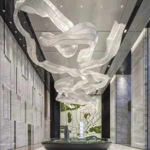 Customizable Ribbon Glass Hanging Lamps LED Line Streamer Pendant Light Clear Ceiling Mounted Chandeliers for Hotel Lobby Villa