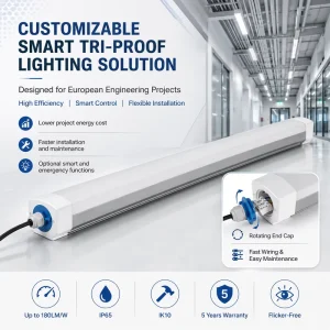 Customizable Smart Tri proof LED Light Zigbee DALI Sensor Emergency Functions IP65 Rated 5 Year Warranty 120 Beam Angle