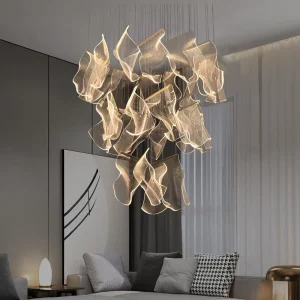 Customized Acrylic Staircase Chandelier Luxury LED Multi Lamp Combination Modern Living Dining Duplex Building Pendant Light