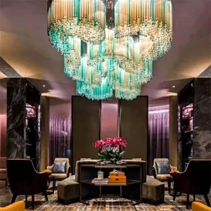 Customized Adjustable Height LED Glass Chandelier 360 Beam Angle for Hotel Lobby Villa Hall Living Room Banquet Pendant Light