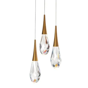 Customized Contemporary Light Luxury Crystal Drop Light Nordic Simple 3 Light Crystal Pendant Chandelier for Bedroom