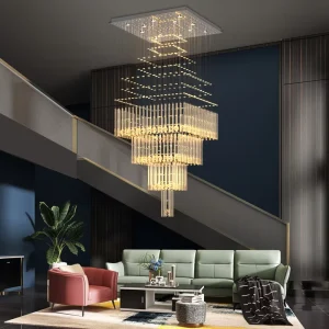 Customized Duplex Building Large Chandelier Modern Villa Living Room Crystal Pendant Crystal Square Staircase Long Lighting Led