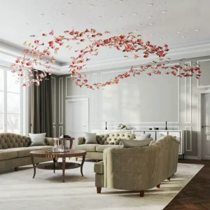 Customized Hotel Lobby Project Large Leaf Shape Pendant Light Shopping Mall Bespoke Crystal Maple Leaf Glass Chandelier