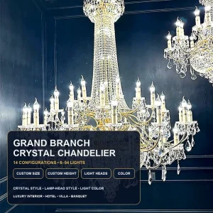 Customized Hotel Luxury Crystal Branch Chandeliers and Pendant Light Projects for High Ceiling Home Staircase