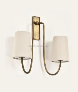 Customized Hotel Project Wall Light Bronze Brass Retro Simplicity Design White Fabric Wall Lamps for Bedroom Corridor Stairs